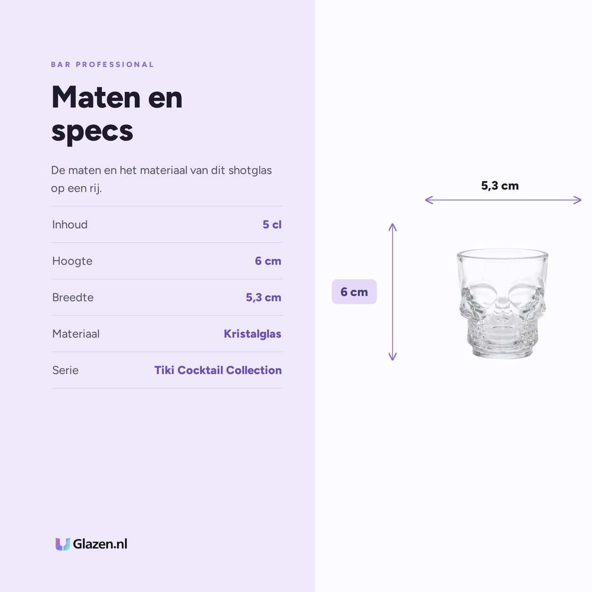 Maten en specificaties van Bar Professional Skull Shotglas 5 Cl
