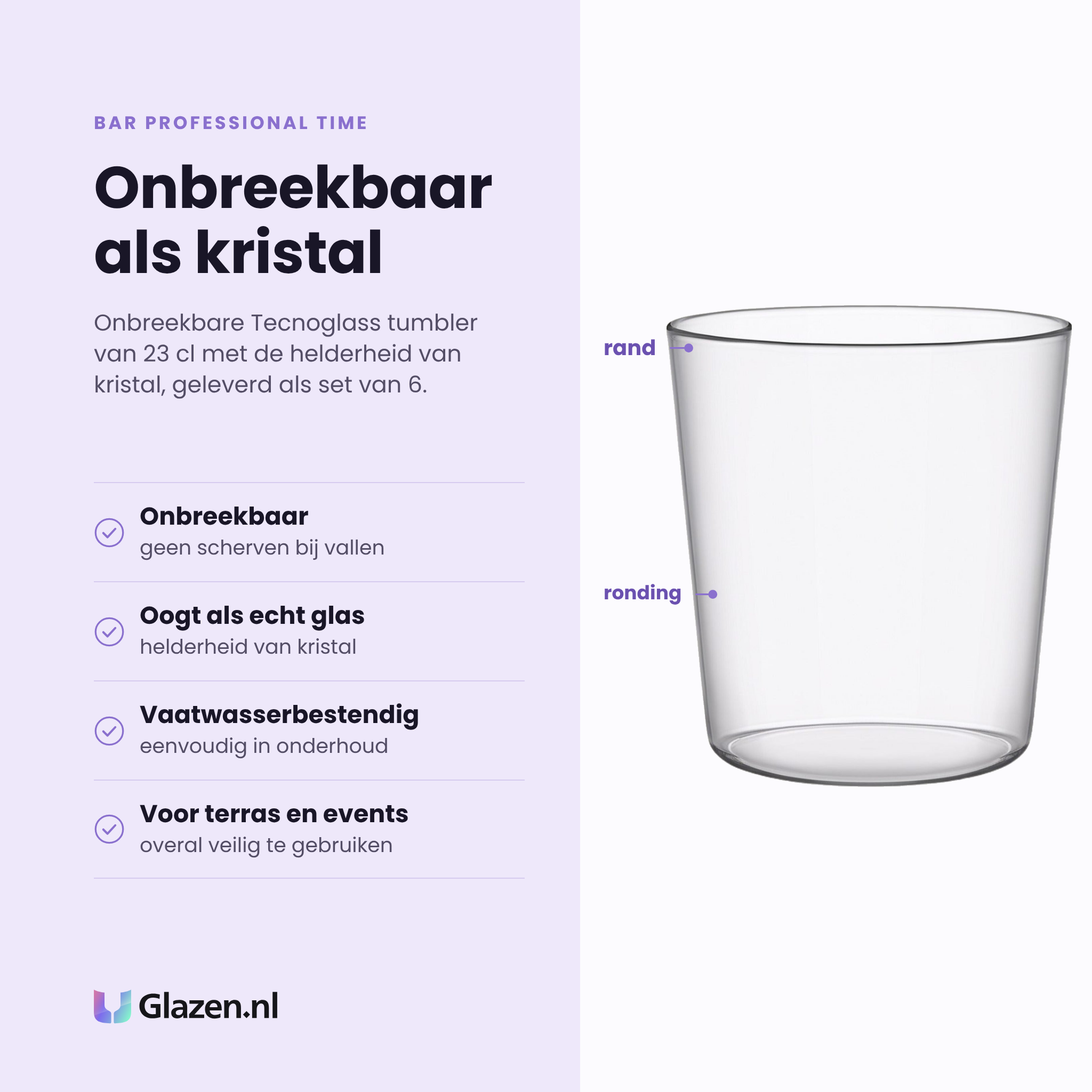 Bar Professional Time tumbler 23 cl eigenschappen: onbreekbaar kunststof, oogt als echt glas, vaatwasserbestendig, set van 6