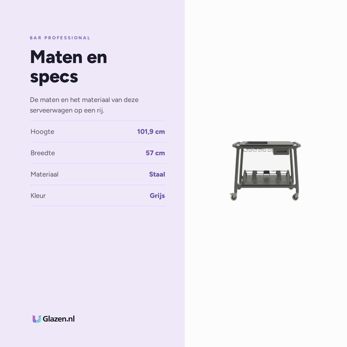 Maten en specificaties van Bar Professional Wijnserveerwagen