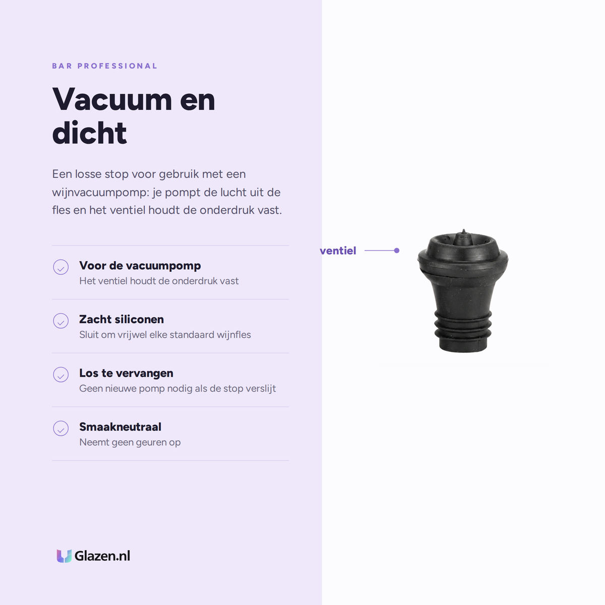 Eigenschappen van Bar Professional Wijnstopper Siliconen Zwart
