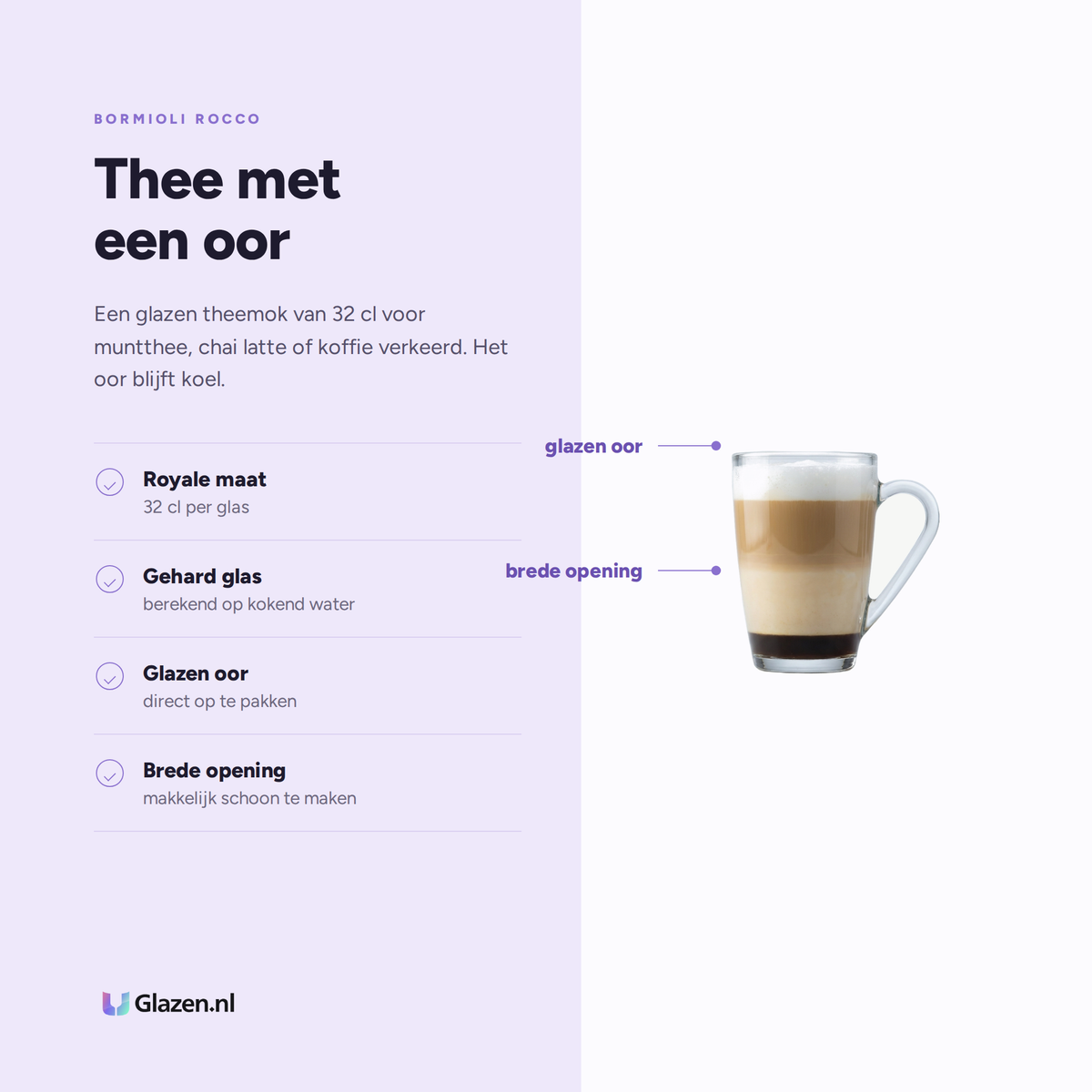 Eigenschappen van de Bormioli Rocco Icon Mug Theeglas 32 Cl