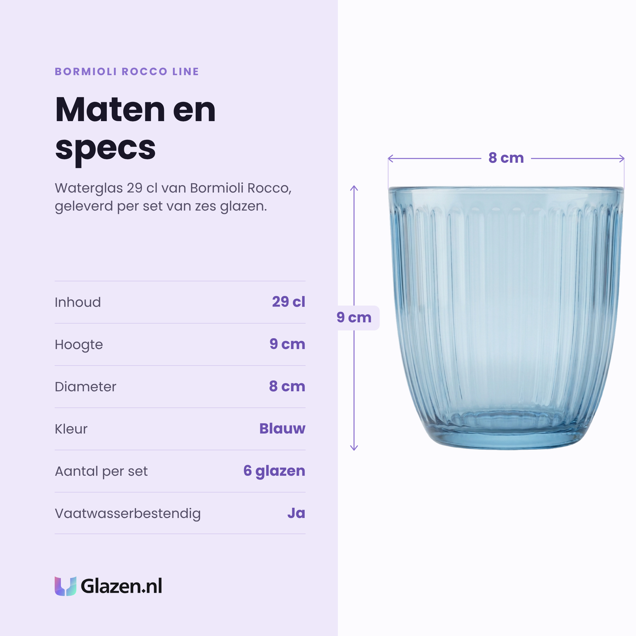 Bormioli Rocco Line waterglas 29 cl blauw specificaties: inhoud 29 cl, hoogte 9 cm, diameter 8 cm, blauw glas, set van 6