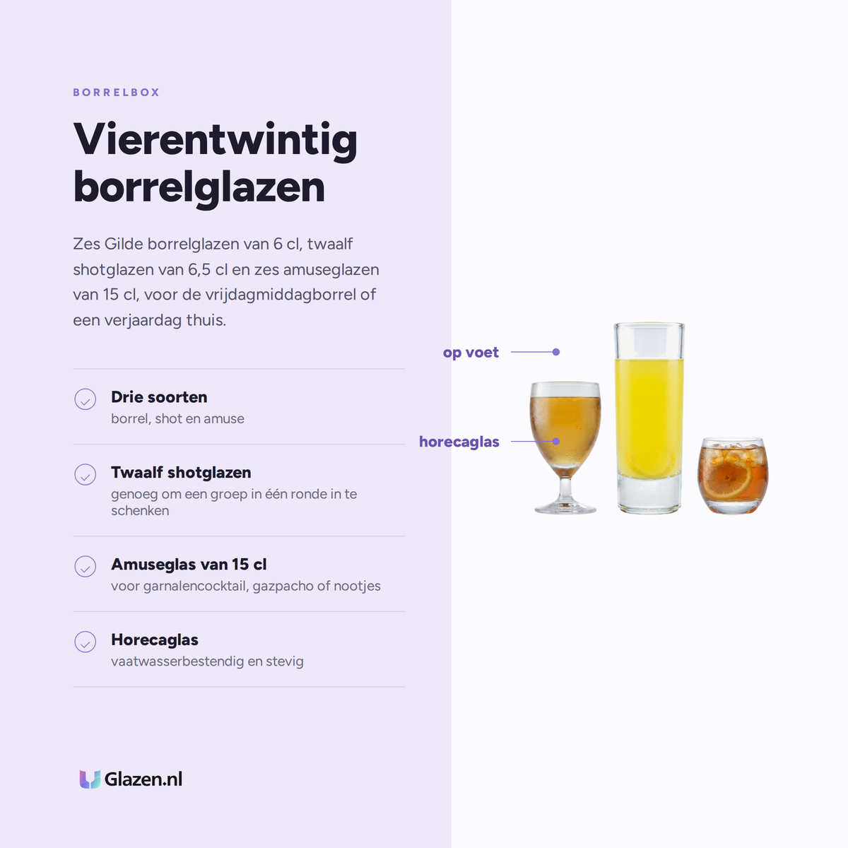 Eigenschappen van Borrelbox 24-Delig (Borrelglazen, Shotglazen & Amuseglazen)