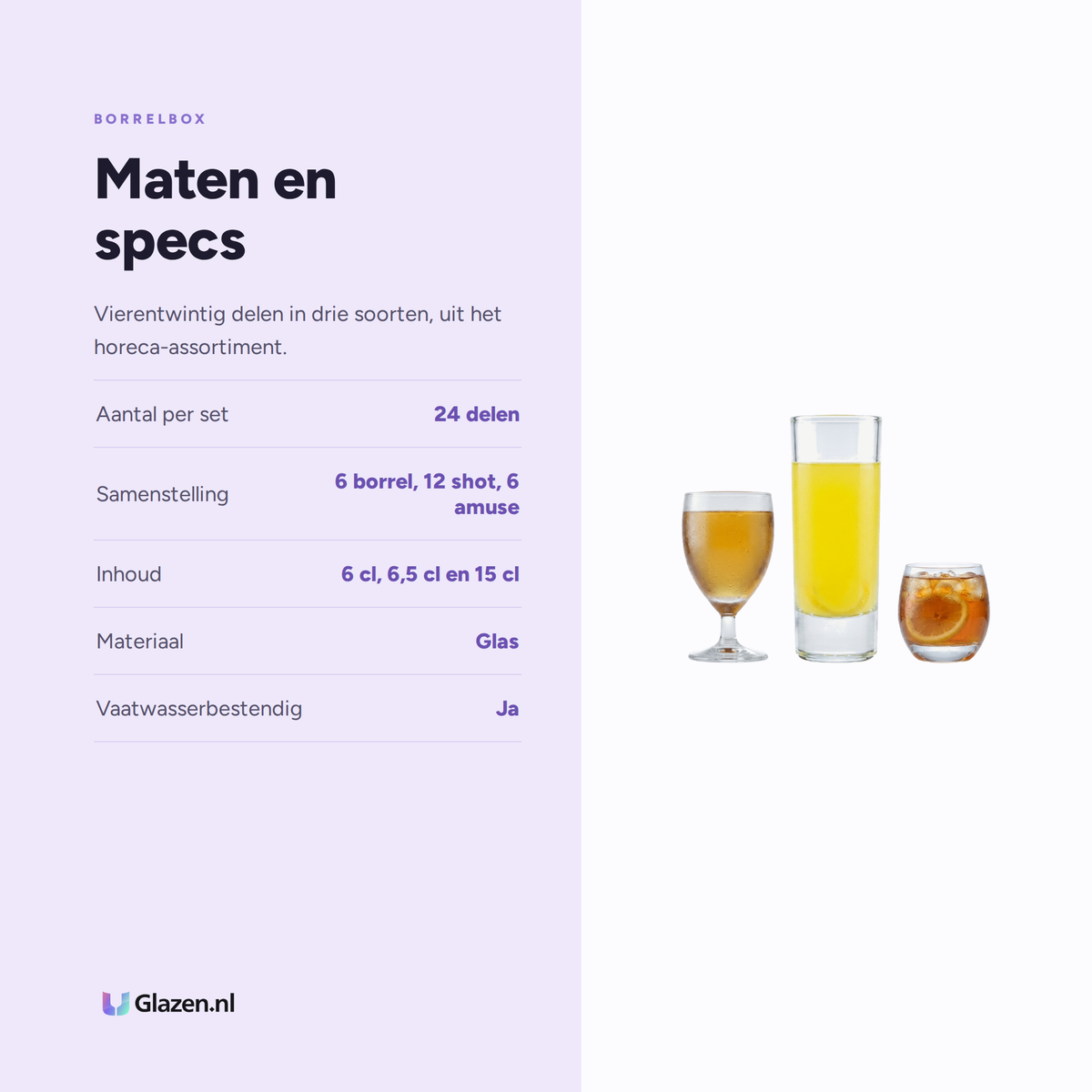 Maten en specs van Borrelbox 24-Delig (Borrelglazen, Shotglazen & Amuseglazen)