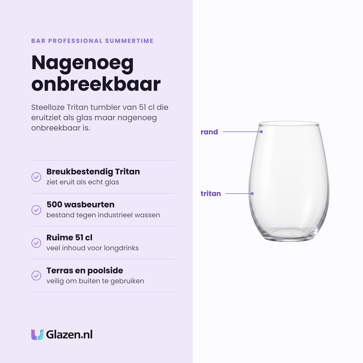 Bar Professional Summertime tumbler 51 cl eigenschappen: breukbestendig Tritan, tot 500 industriële wasbeurten, ruime 51 cl inhoud, voor terras en poolside