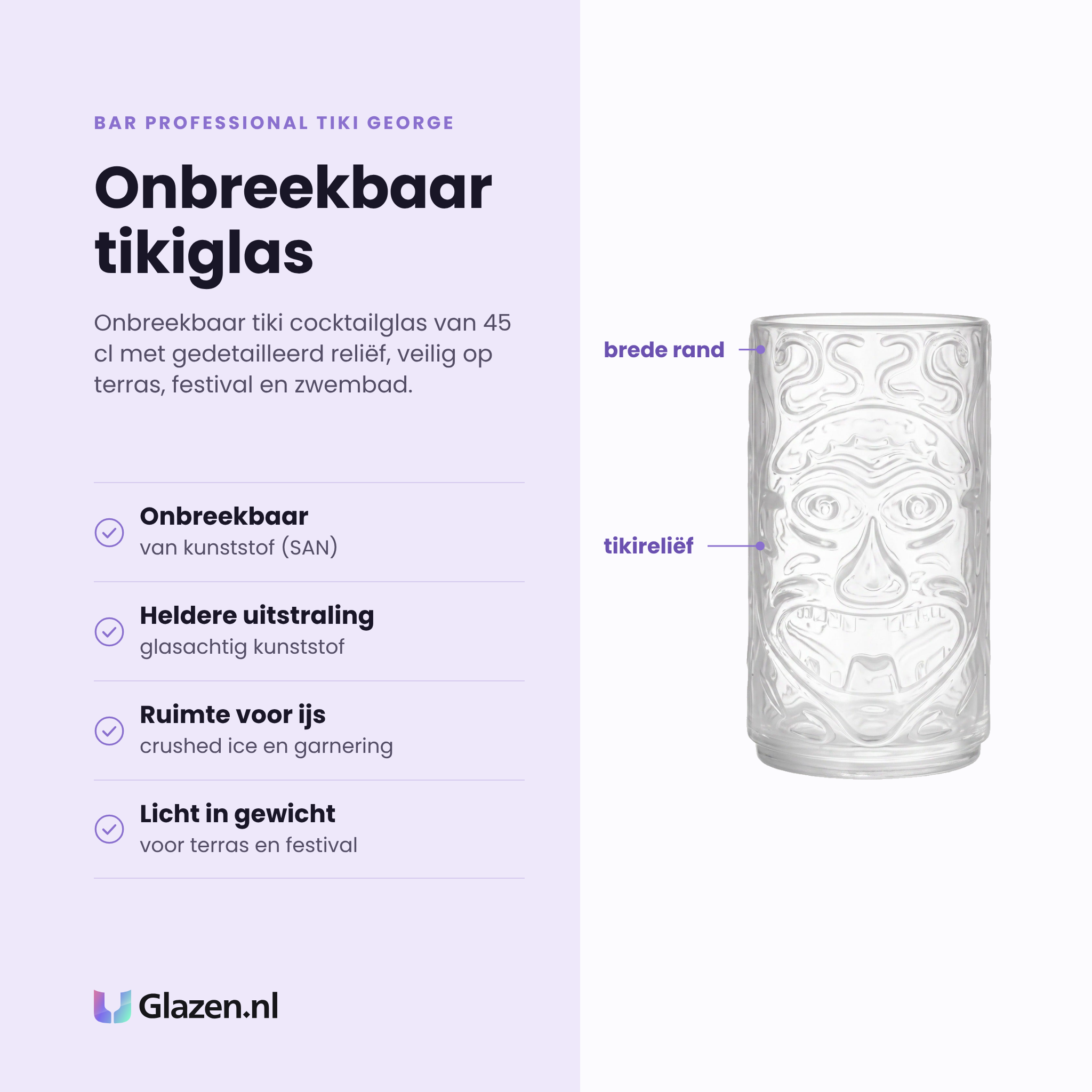 Bar Professional Tiki George cocktailglas 45 cl eigenschappen: onbreekbaar kunststof san, heldere glasachtige uitstraling, ruimte voor crushed ice en garnering, licht in gewicht