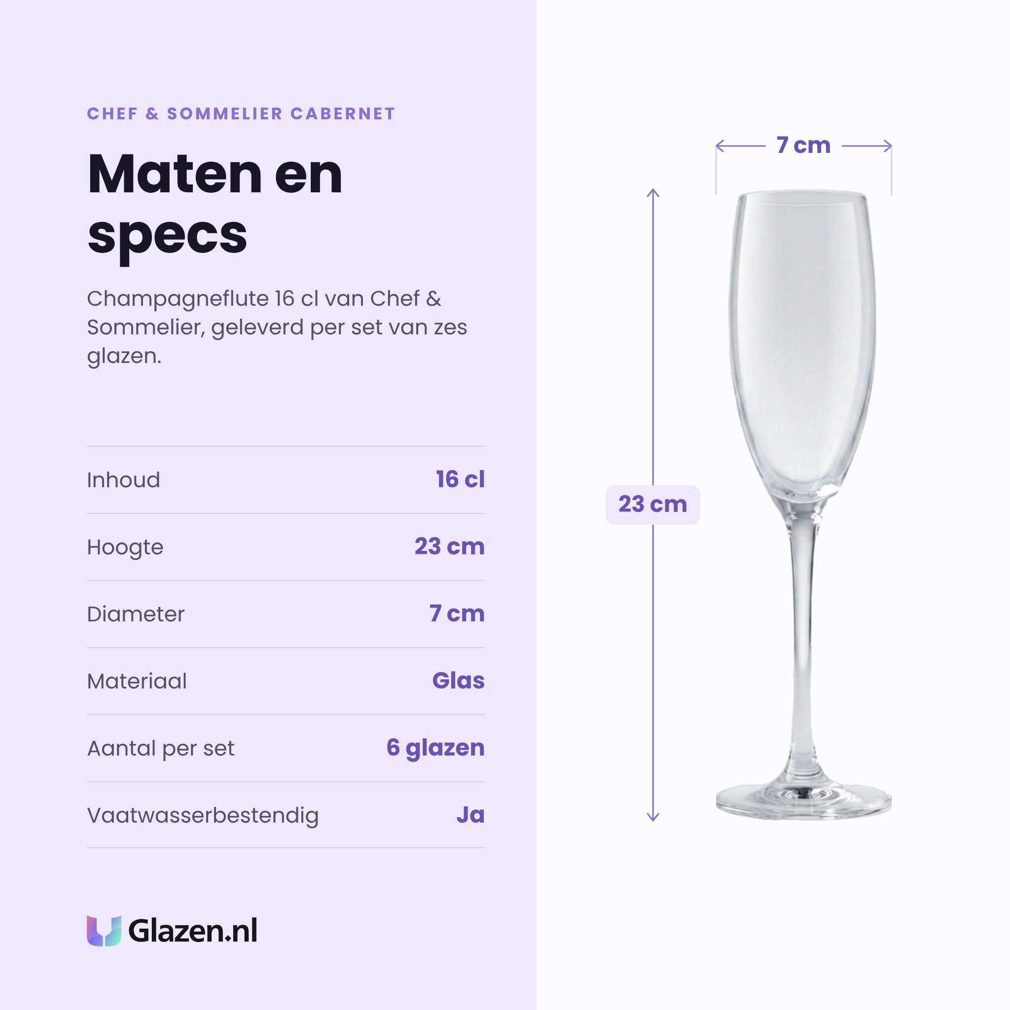 Chef & Sommelier Cabernet champagneflute 16 cl specificaties: inhoud 16 cl, hoogte 23 cm, diameter 7 cm, glas, set van 6