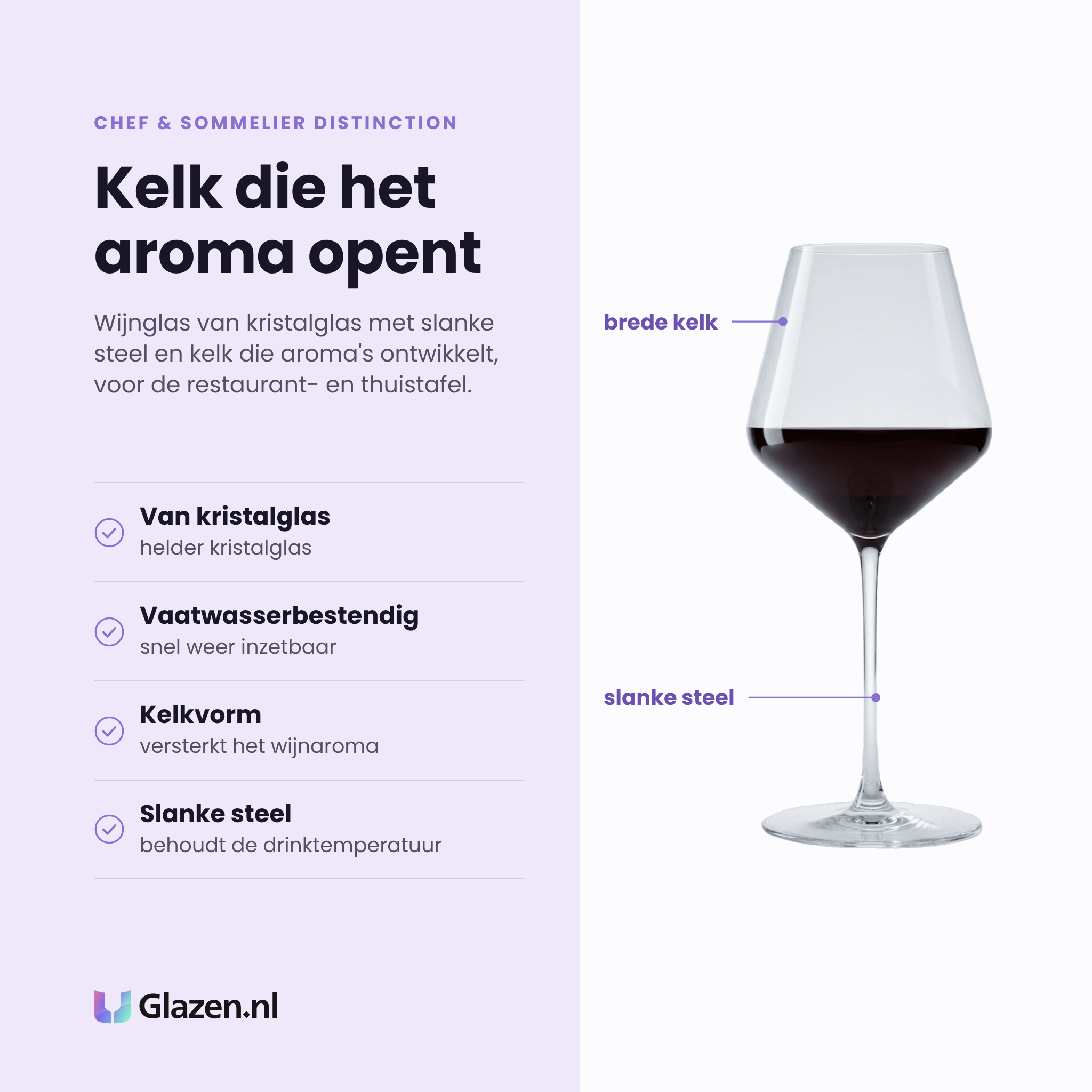 Chef & Sommelier Distinction wijnglas 47 cl eigenschappen: helder kristalglas, kelkvorm versterkt het wijnaroma, slanke steel, vaatwasserbestendig