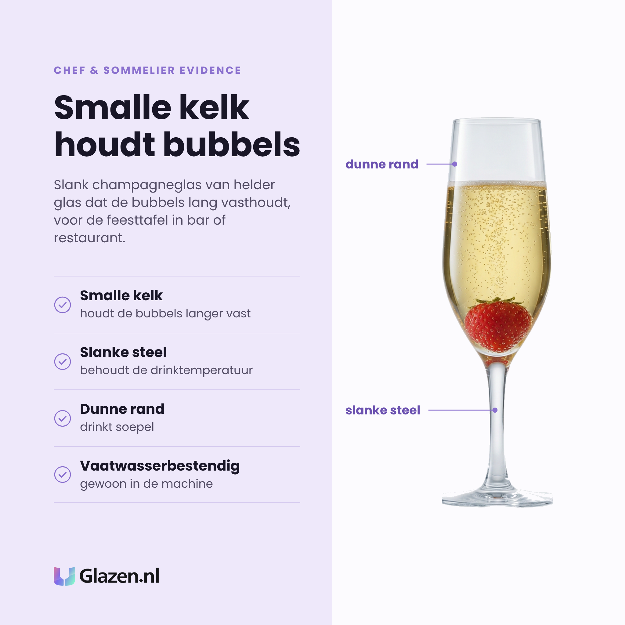 Chef & Sommelier Evidence champagneflute 16 cl eigenschappen: smalle kelk, slanke steel, dunne rand, vaatwasserbestendig