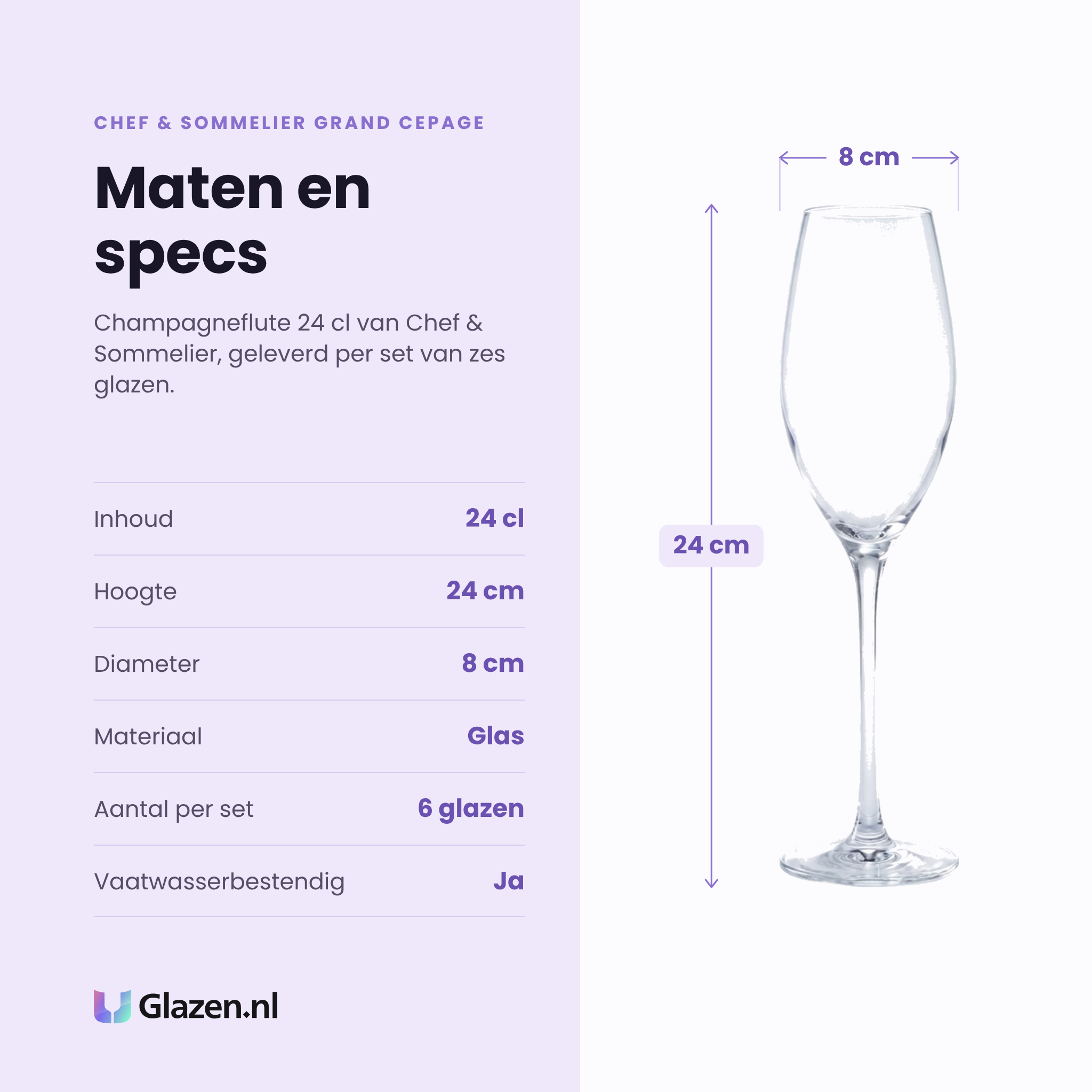 Chef & Sommelier Grand Cepage champagneflute 24 cl specificaties: inhoud 24 cl, hoogte 24 cm, diameter 8 cm, glas, set van 6