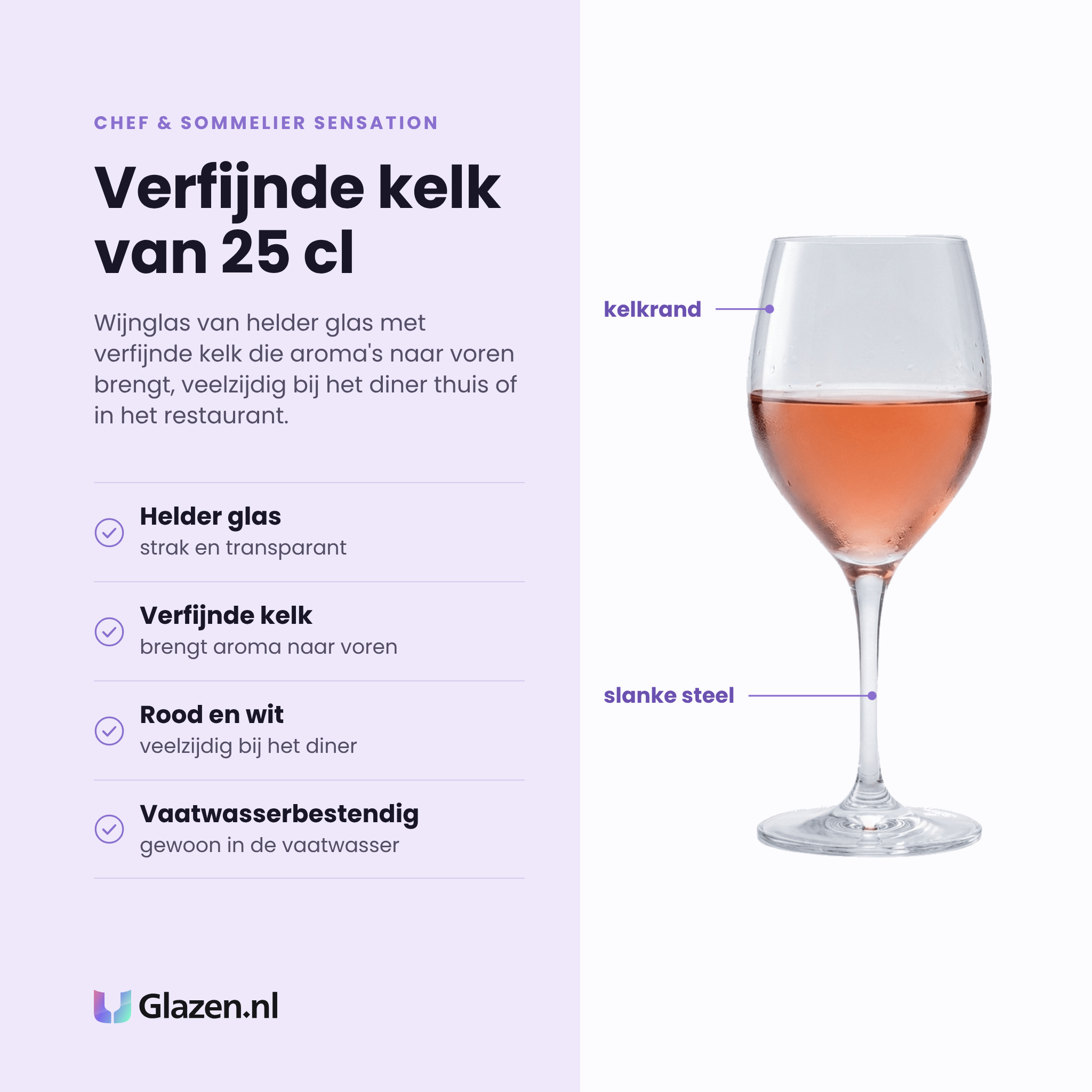 Chef & Sommelier Sensation wijnglas 25 cl eigenschappen: helder glas, verfijnde kelk, geschikt voor rood en wit, vaatwasserbestendig