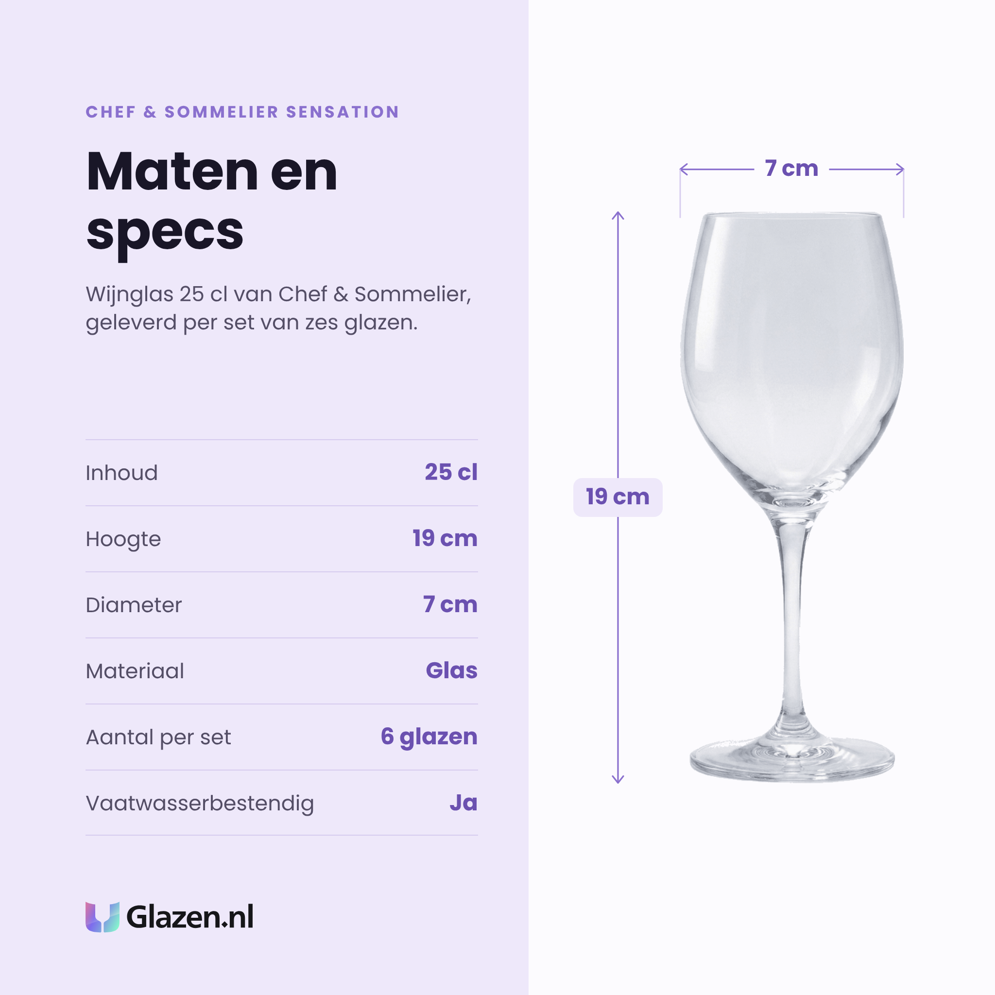 Chef & Sommelier Sensation wijnglas 25 cl specificaties: inhoud 25 cl, hoogte 19 cm, diameter 7 cm, glas, set van 6