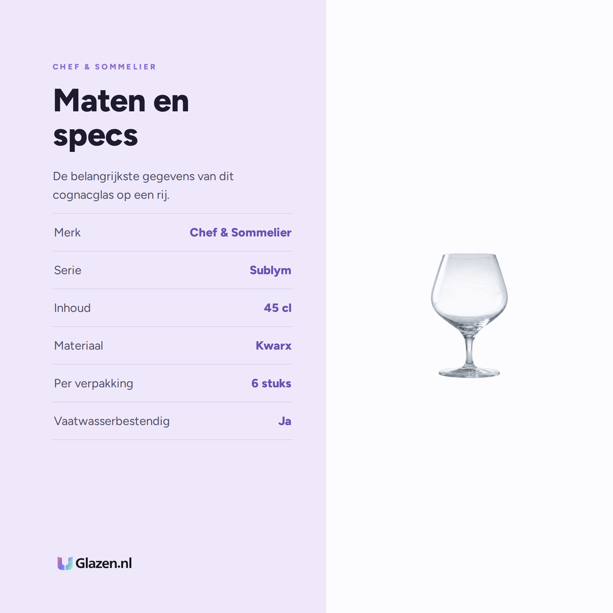 Chef & Sommelier Sublym Cognacglas 45 Cl, 6 stuks maten en specs