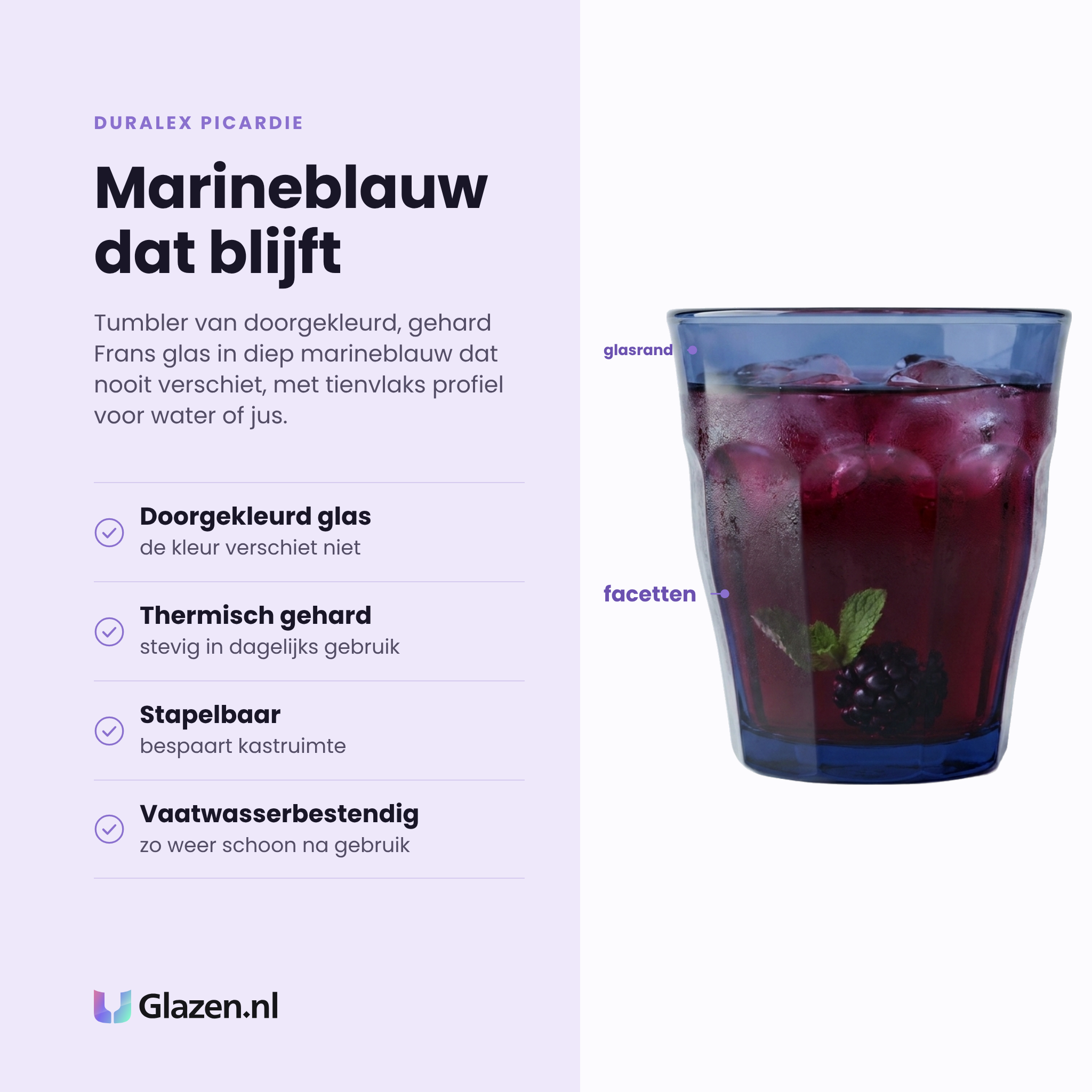 Duralex Picardie tumbler 22 cl eigenschappen: doorgekleurd glas, thermisch gehard, stapelbaar, vaatwasserbestendig