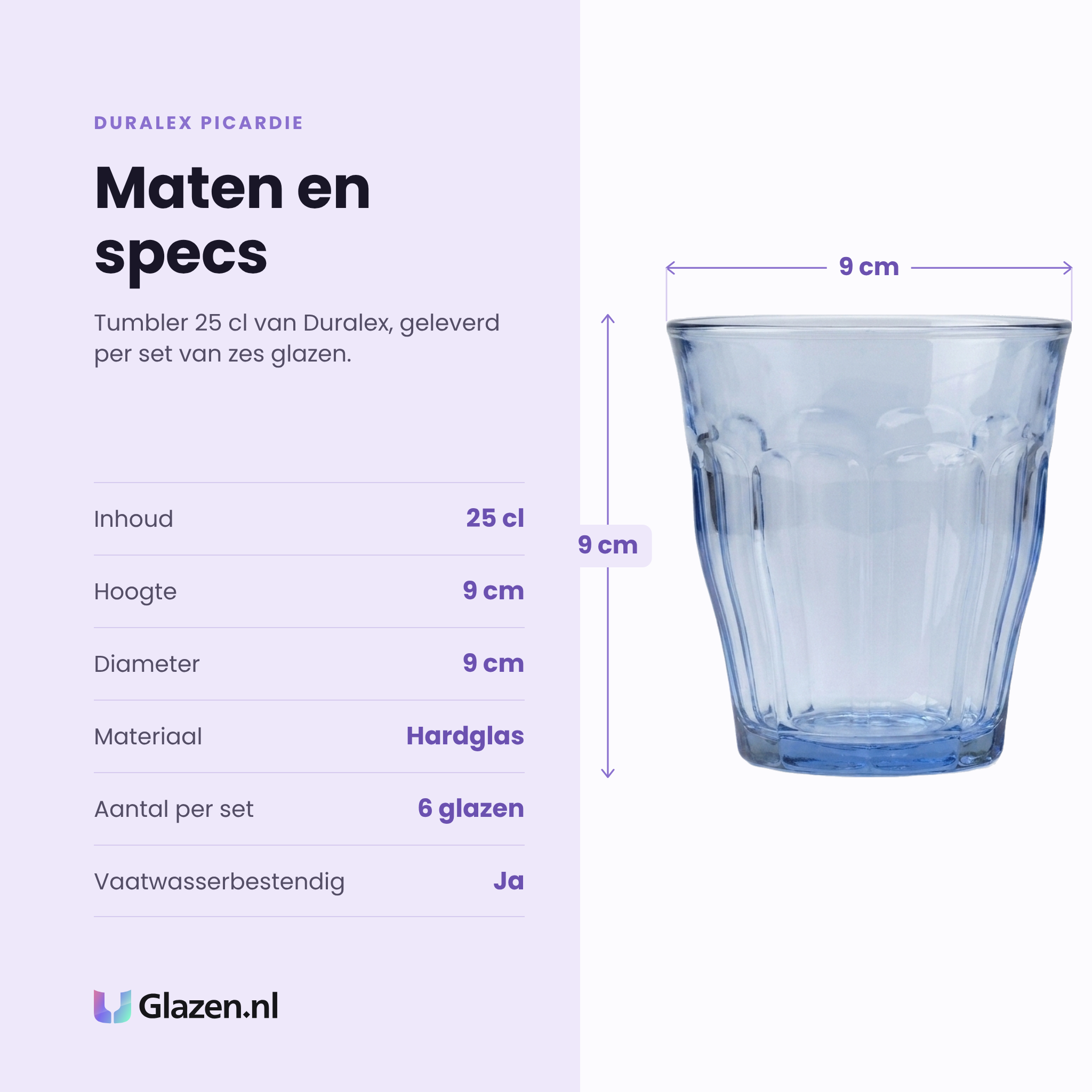 Duralex Picardie tumbler 25 cl specificaties: inhoud 25 cl, hoogte 9 cm, diameter 9 cm, hardglas, set van 6