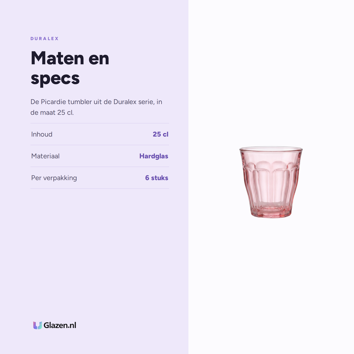 Maten en specs van Duralex Picardie Tumbler 25 Cl Assorti