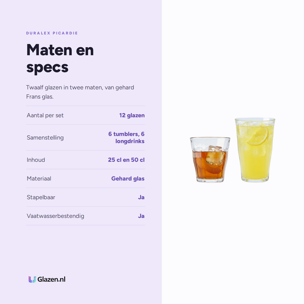 Maten en specs van Duralex Picardie Waterset 12-Delig (25 & 50 Cl)