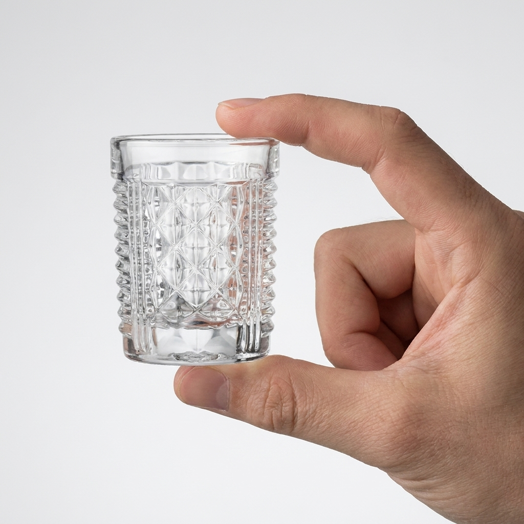 La Rochère shotglas 6 cl in hand voor formaatindicatie