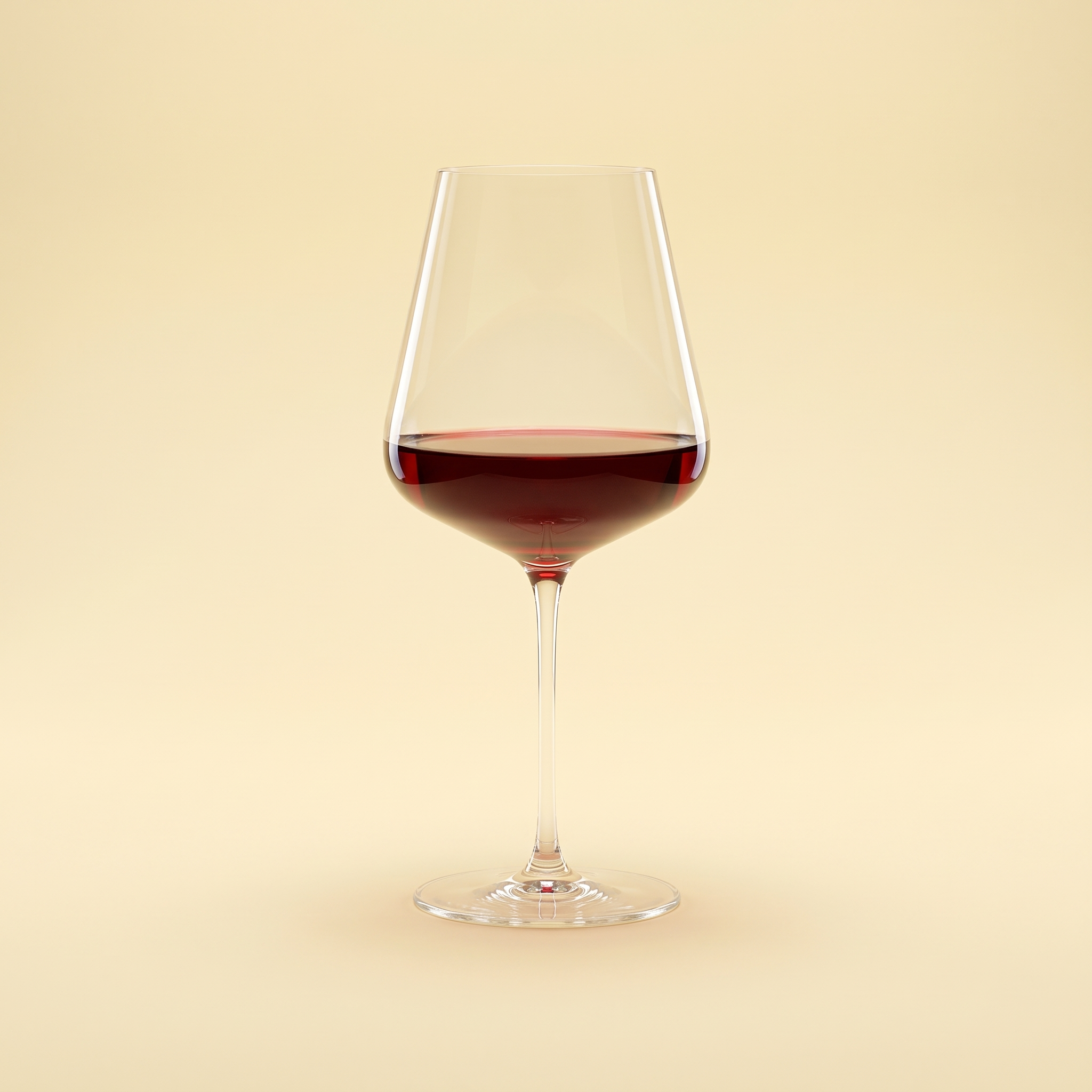 Spiegelau Definition bordeauxglas 75 cl met rode wijn op gele achtergrond