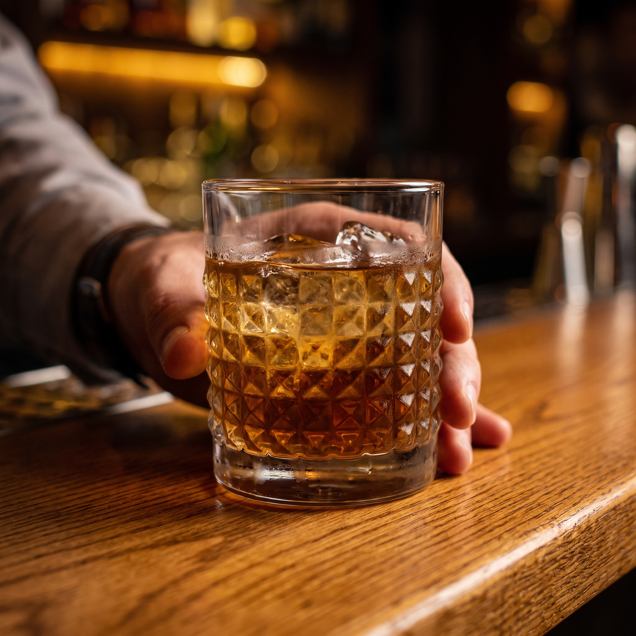 Luigi Bormioli Mixology Elixir tumbler 38 cl met whisky in de hand
