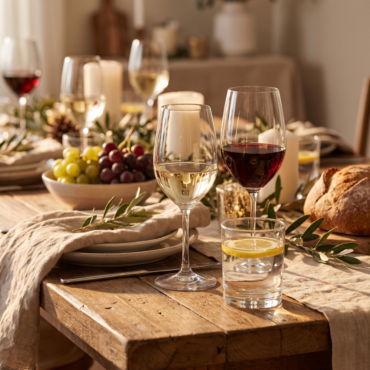 Stölzle Lausitz Classic glazenset op een feestelijk gedekte houten tafel