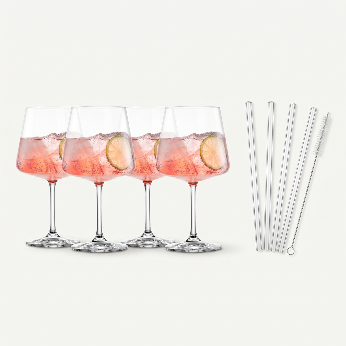 Schott Zwiesel MioVino After Work Drinks set met vier glazen en glazen rietjes gevuld