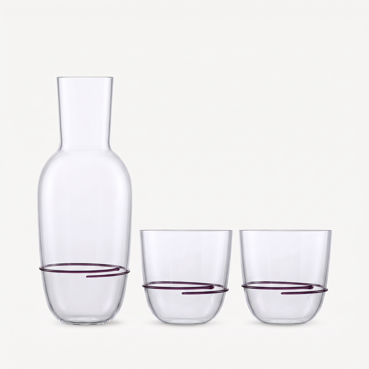 Zwiesel Glas Aura set karaf met twee lege tumblers aubergine
