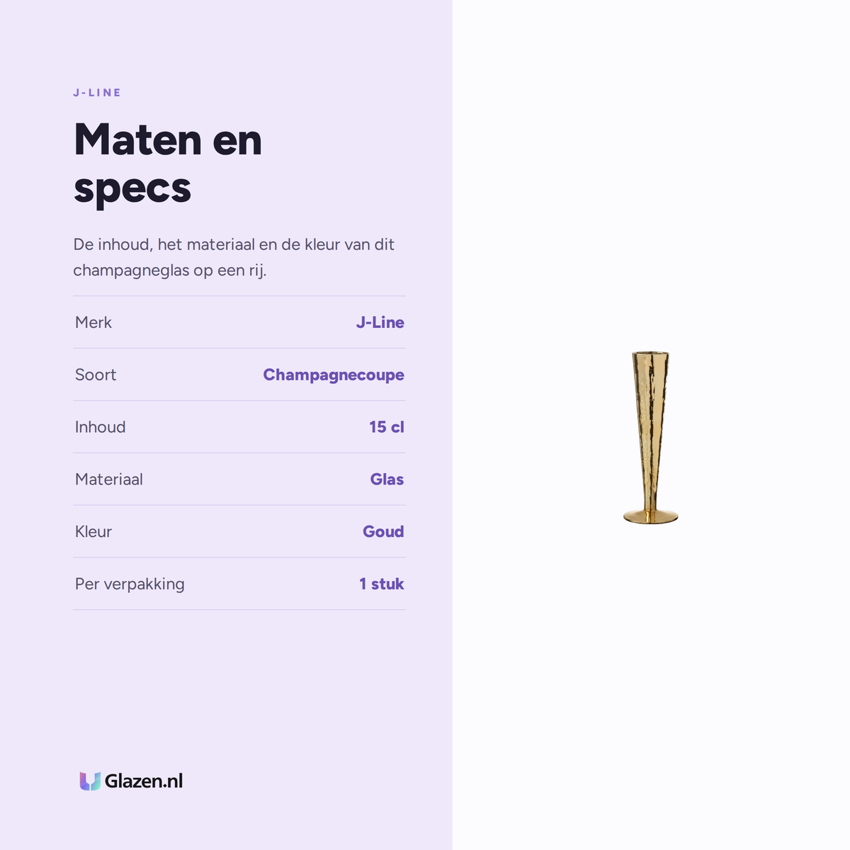 Maten en specs van J-Line Champagneglas 15 Cl Onregelmatig Goud