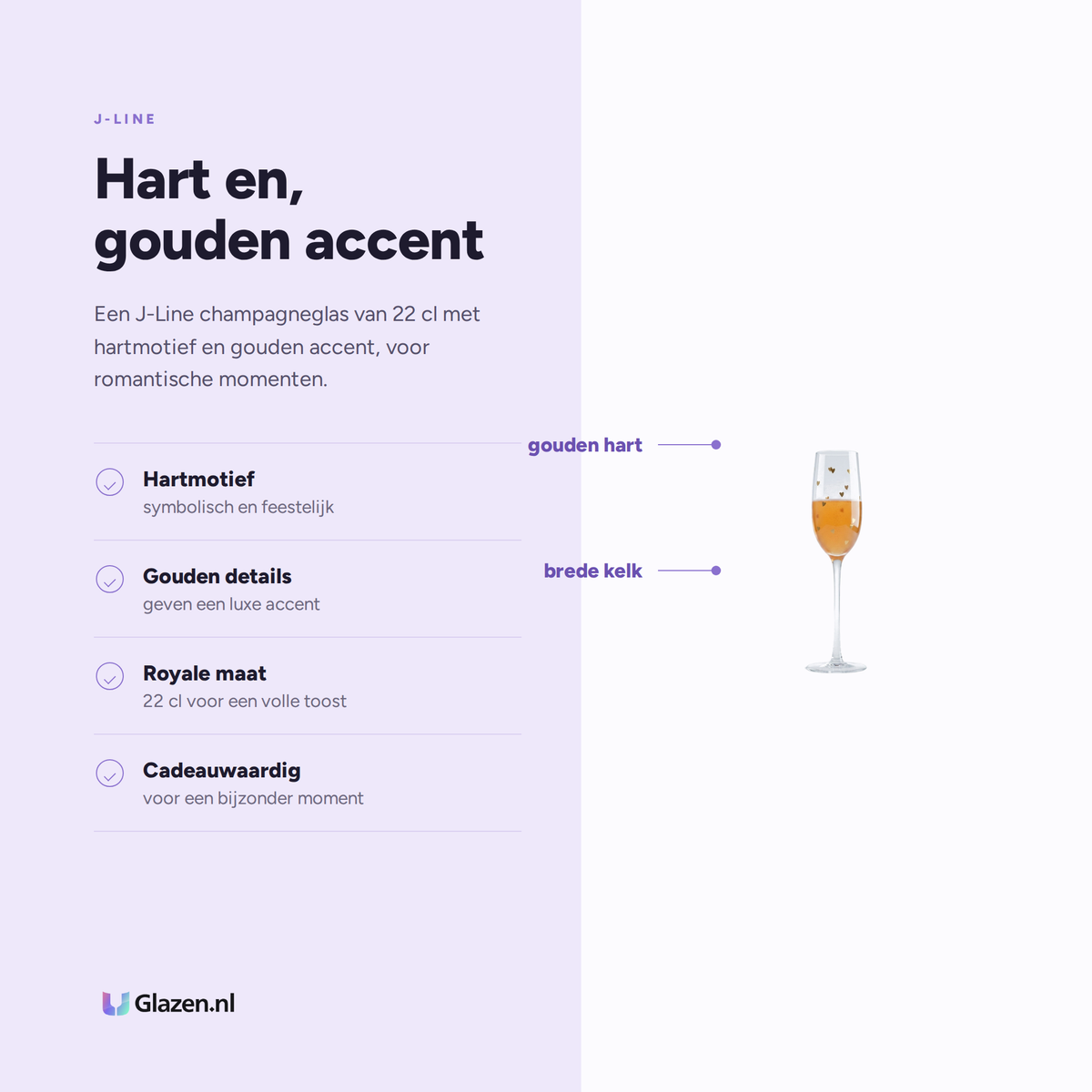 Eigenschappen van J-Line Champagneglas 22 Cl Hart Transparant/Goud