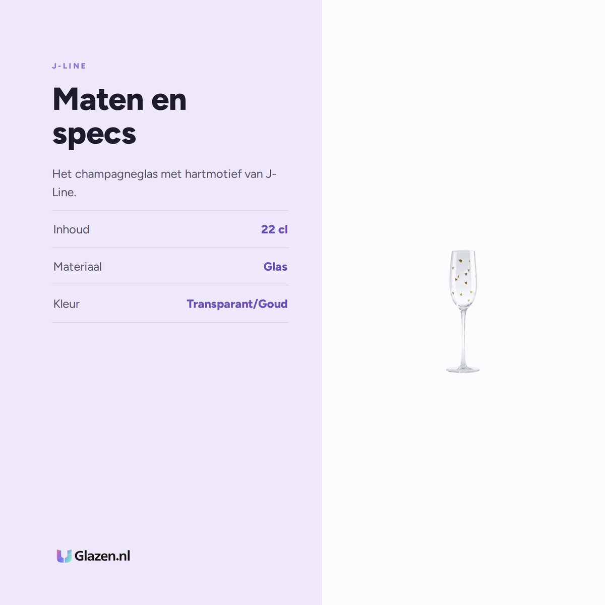 Maten en specs van J-Line Champagneglas 22 Cl Hart Transparant/Goud