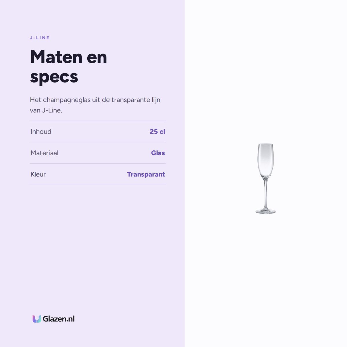 Maten en specs van J-Line Champagneglas 25 Cl Transparant