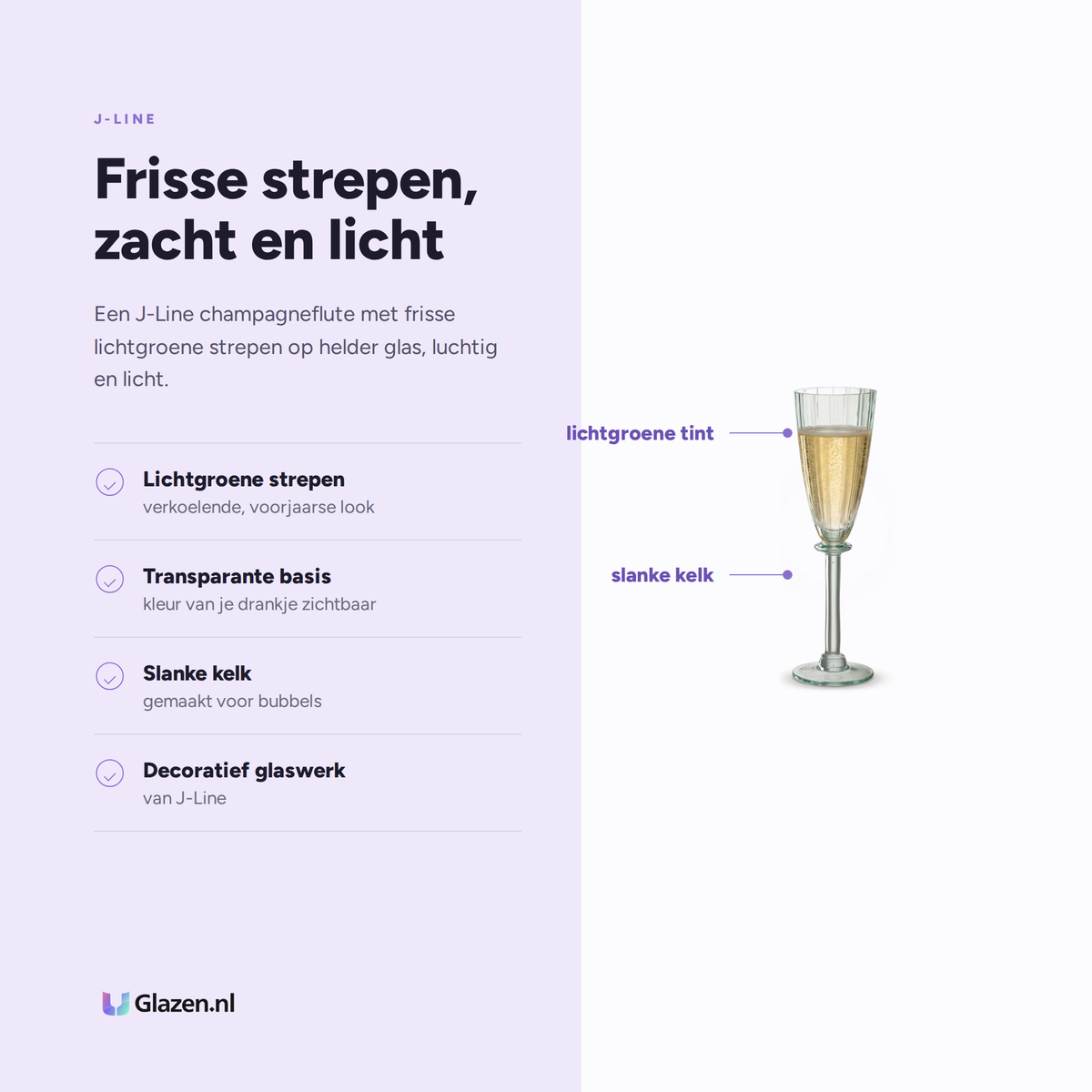 Eigenschappen van J-Line Champagneglas Gestreept Transparant/Lichtgroen