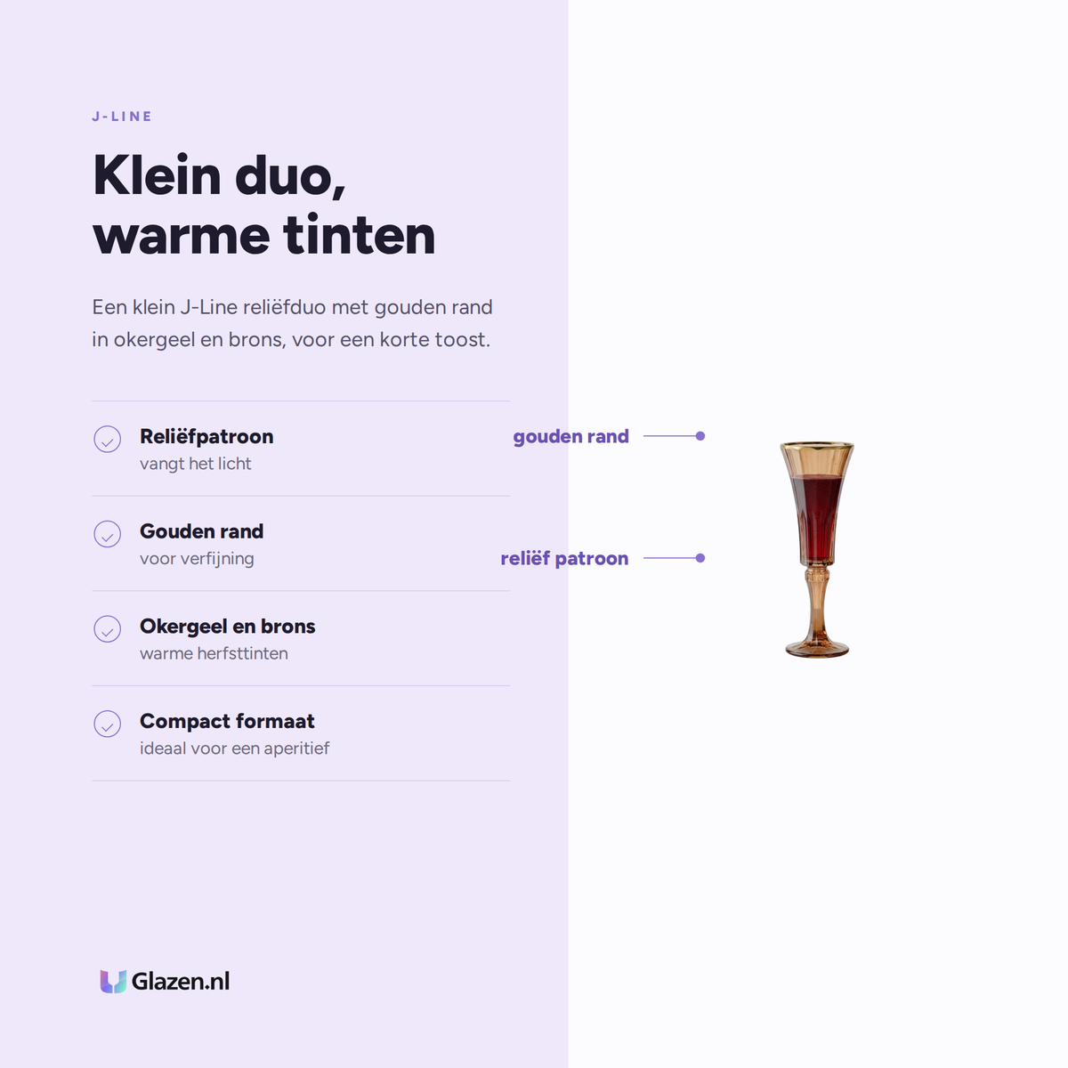 Eigenschappen van J-Line Champagneglas Reliëf Gouden Rand Klein Okergeel/Brons Assorti