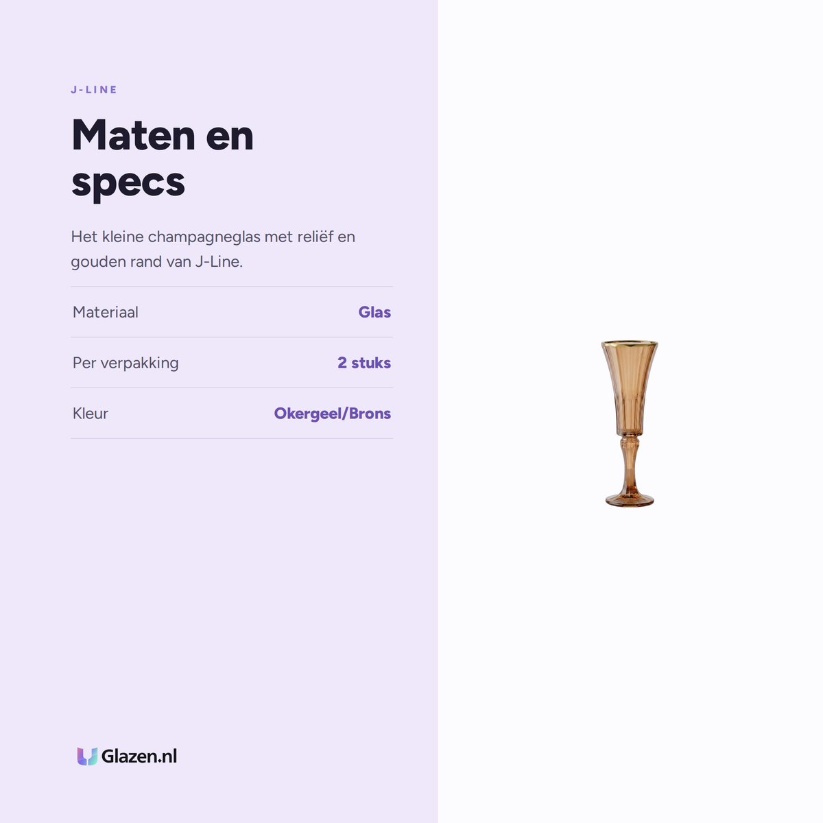Maten en specs van J-Line Champagneglas Reliëf Gouden Rand Klein Okergeel/Brons Assorti