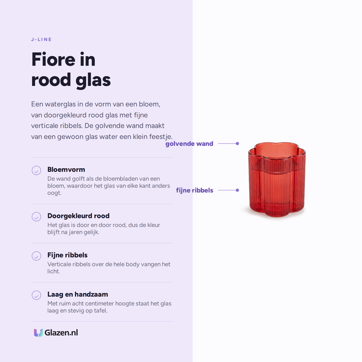 J-Line Fiore Waterglas Rood eigenschappen infographic