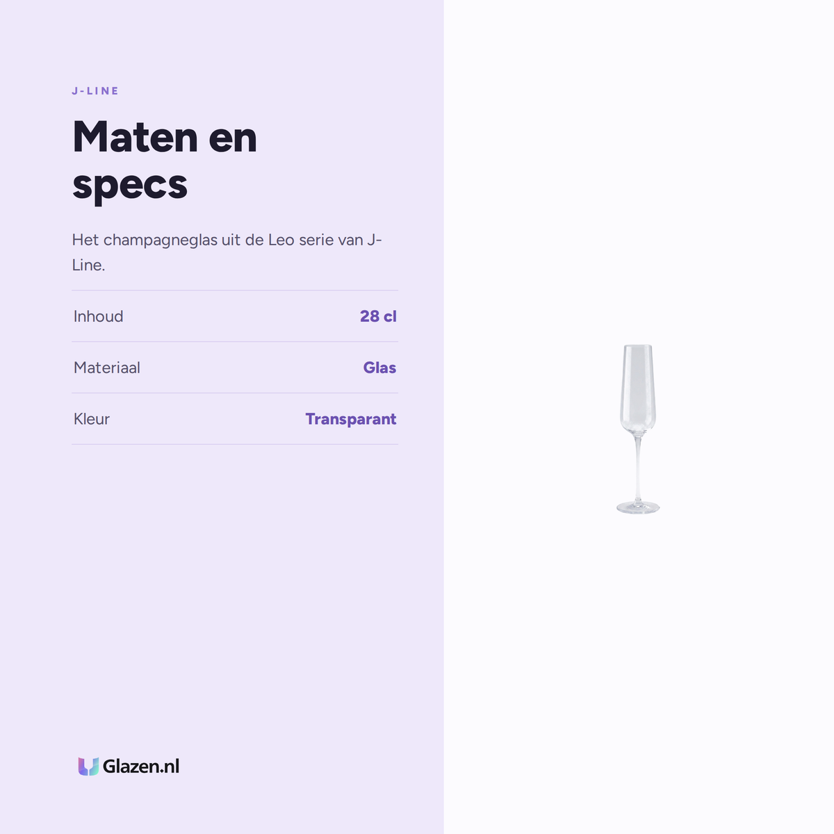 Maten en specs van J-Line Leo Champagneglas 28 Cl Transparant