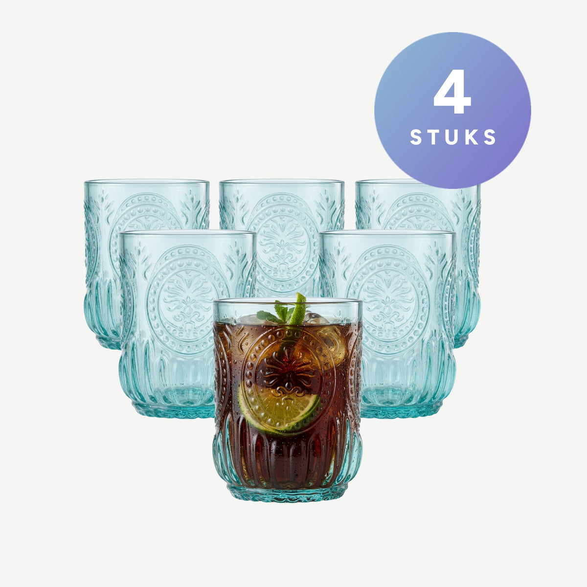 J-Line Maya Waterglas 32 Cl Turquoise, set van 4 stuks