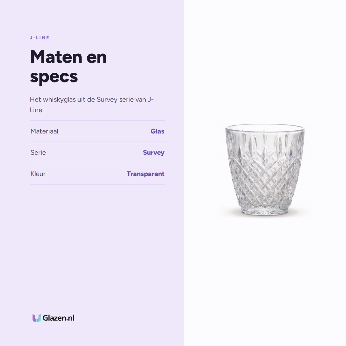 Maten en specs van J-Line Survey Whiskyglas Transparant