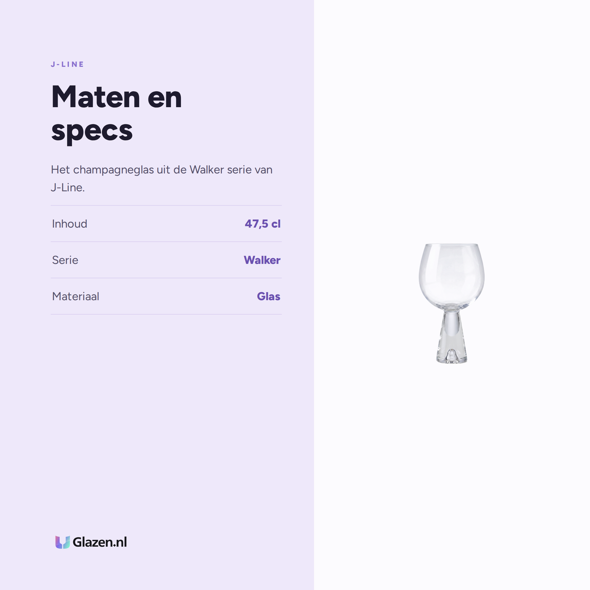 Maten en specs van J-Line Walker Champagneglas 47,5 Cl Coupe Transparant