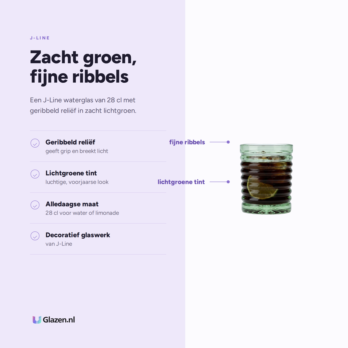 Eigenschappen van J-Line Waterglas 28 Cl Geribbeld Lichtgroen