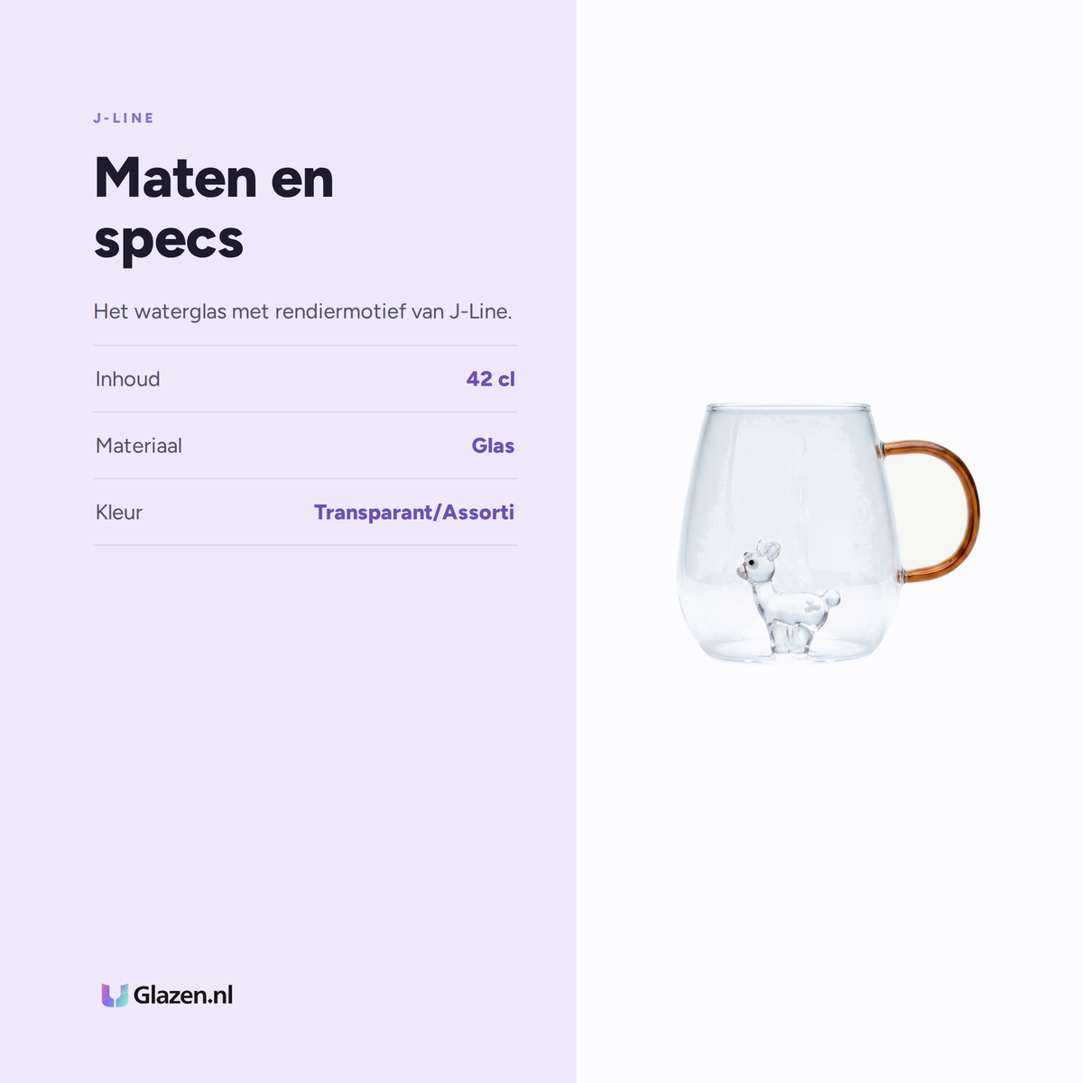 Maten en specs van J-Line Waterglas 42 Cl Rendier Transparant/Assorti