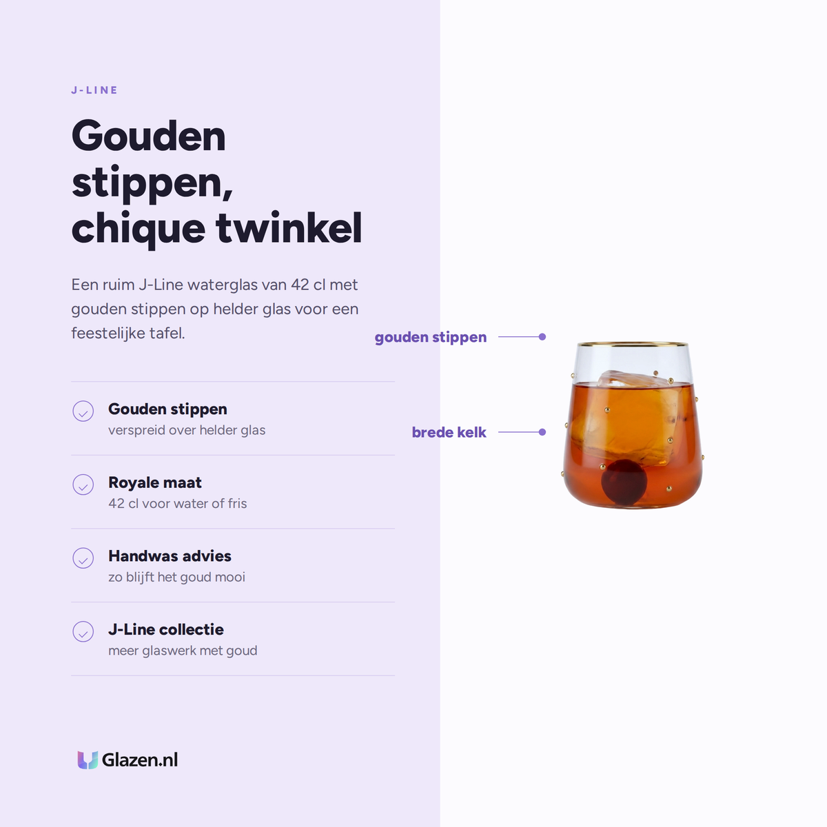 Eigenschappen van J-Line Waterglas 42 Cl Stippen Transparant/Goudkleurig