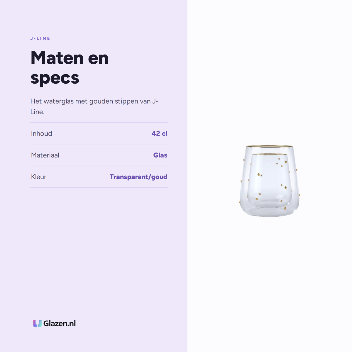 Maten en specs van J-Line Waterglas 42 Cl Stippen Transparant/Goudkleurig