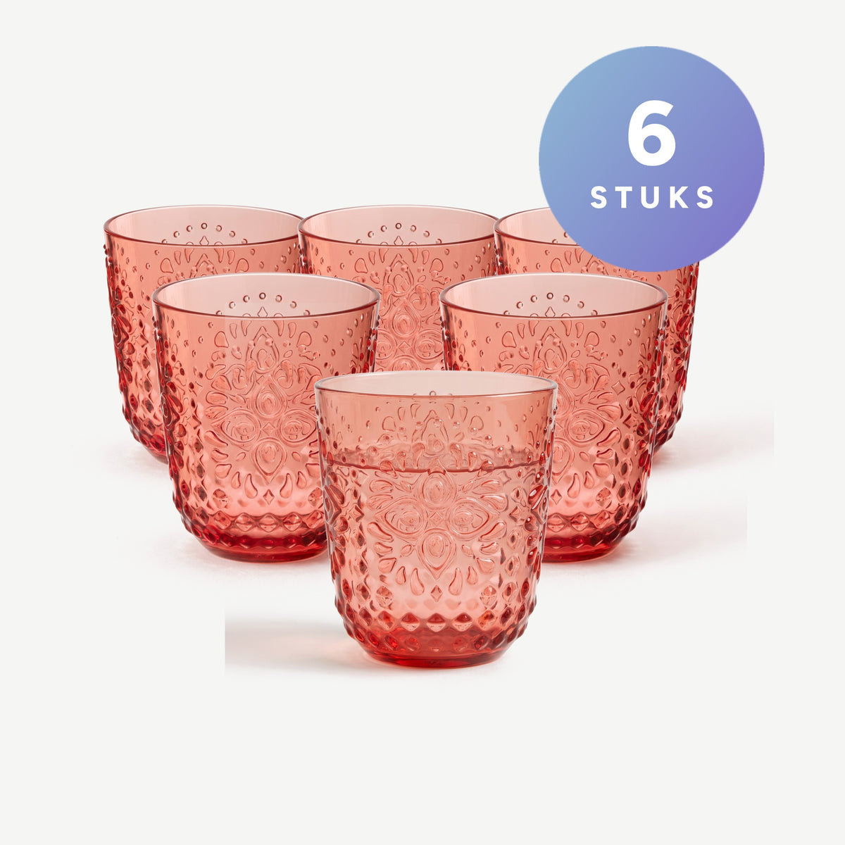 J-Line Waterglas 47,3 Cl Onbreekbaar Rood - 6 Stuks set van 6
