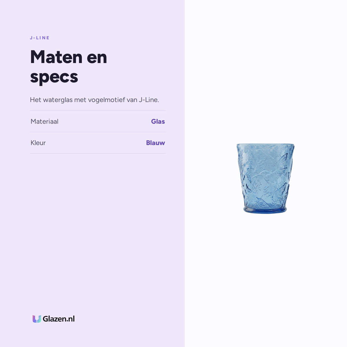 Maten en specs van J-Line Waterglas Vogels Blauw