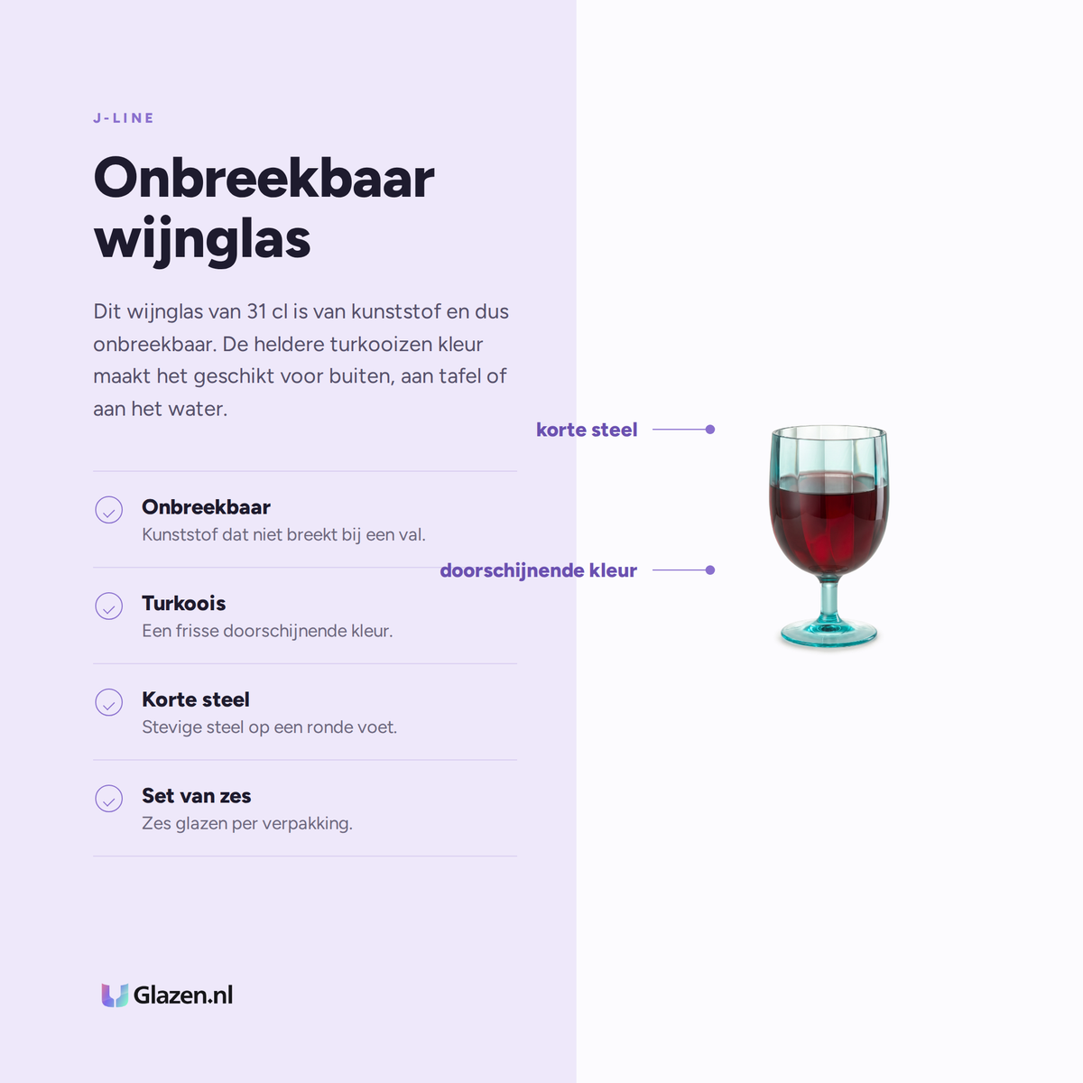 J-Line Wijnglas 31 Cl Onbreekbaar Blauw - 6 Stuks eigenschappen