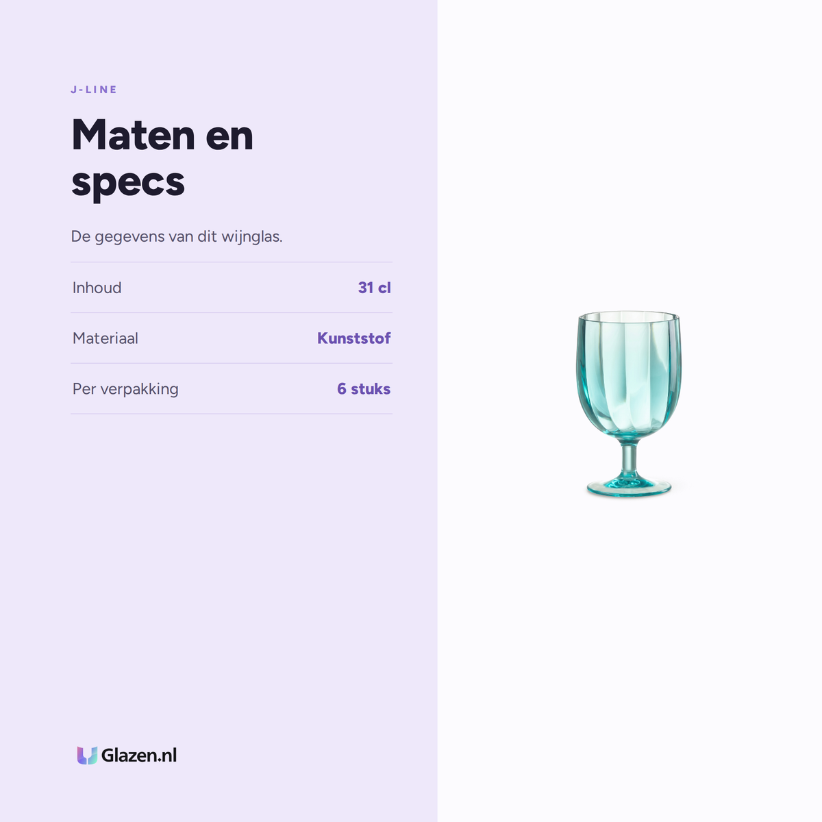 J-Line Wijnglas 31 Cl Onbreekbaar Blauw - 6 Stuks specificaties