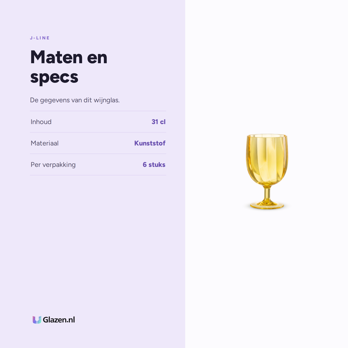 J-Line Wijnglas 31 Cl Onbreekbaar Geel - 6 Stuks specificaties