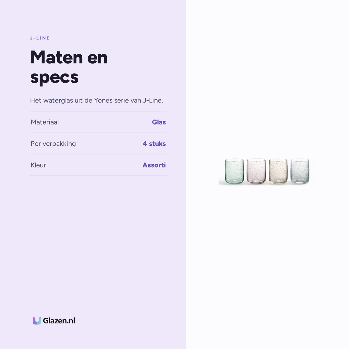 Maten en specs van J-Line Yones Waterglas Assorti