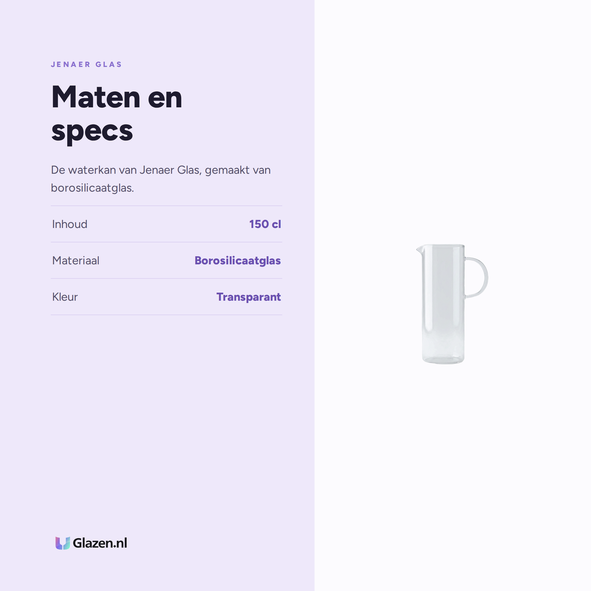 Maten en specs van Jenaer Glas Waterkan 150 Cl Transparant
